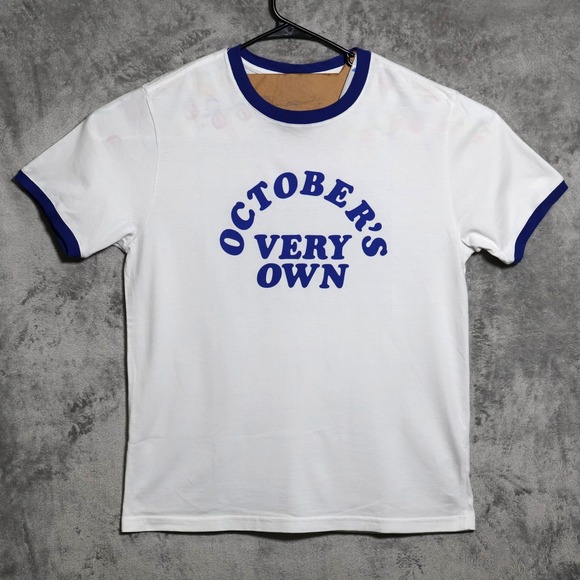 Octobers Very Own Other - OVO Octobers Very Own T-Shirt Mens Large White Blue Ringer Crewneck Graphic Tee